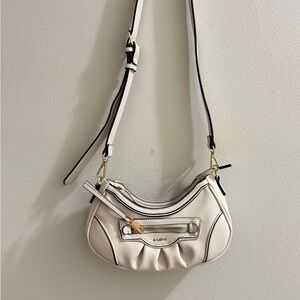 Aldo Cream Pebbled Leather Crossbody with Gold Hardware